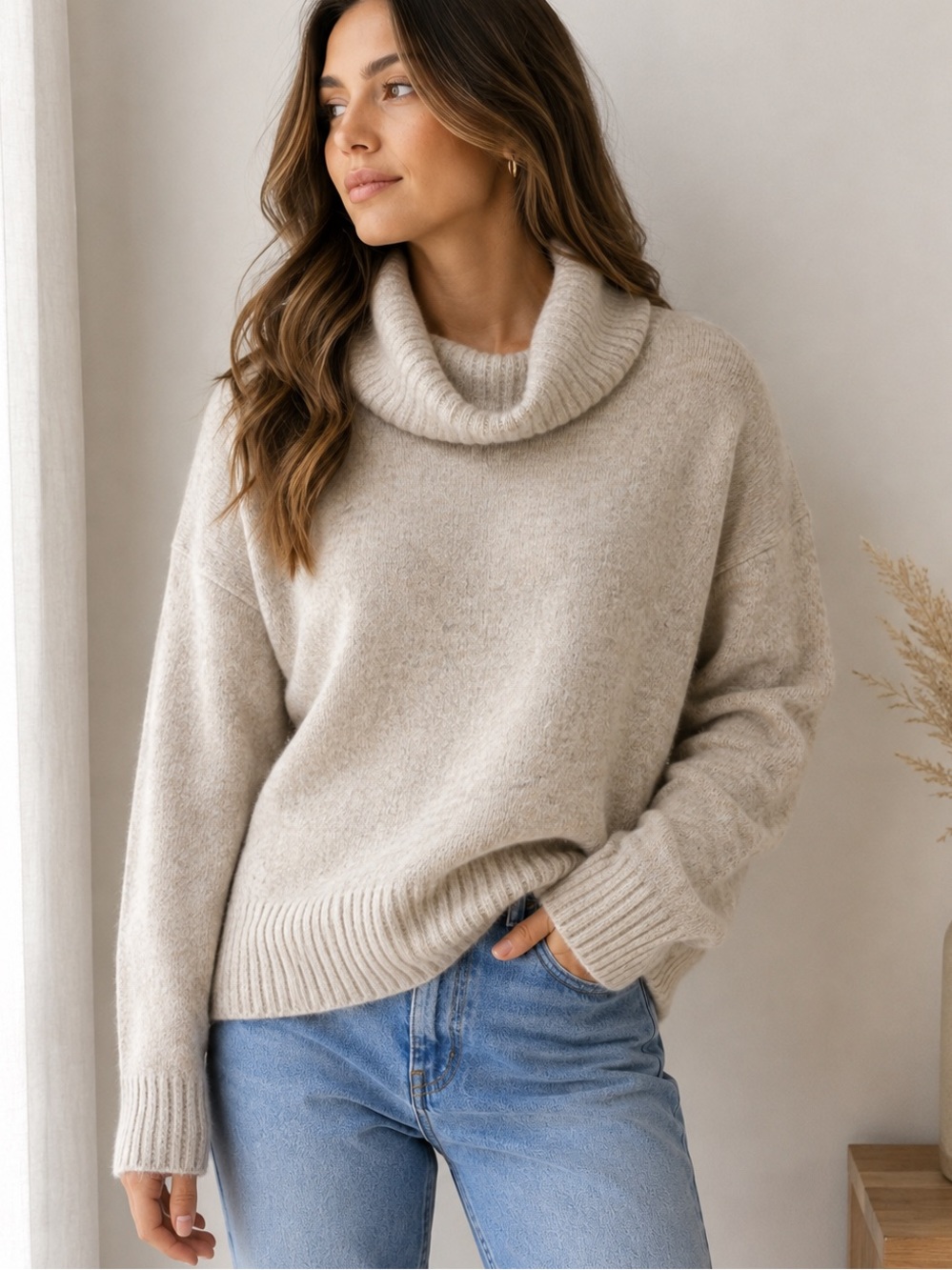 Wilfred Free Alpaca Wool Blend Turtleneck Sweater Oatmeal Beige XS